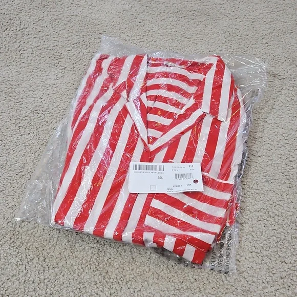 Free People Shiny Nights Pajama Set Wide Legs Red White Pinstripes Siz Small NWT - Picture 2 of 16